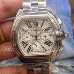 Perfect Replica Roadster DE Cartier Stainless Steel White Chronograph Watch